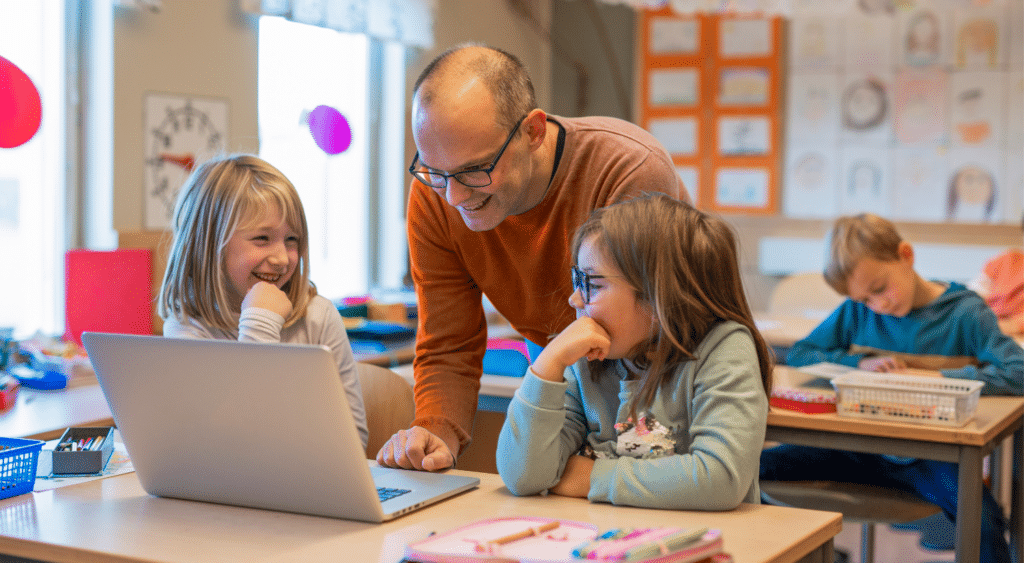 Substitute teacher with students in the classroom.