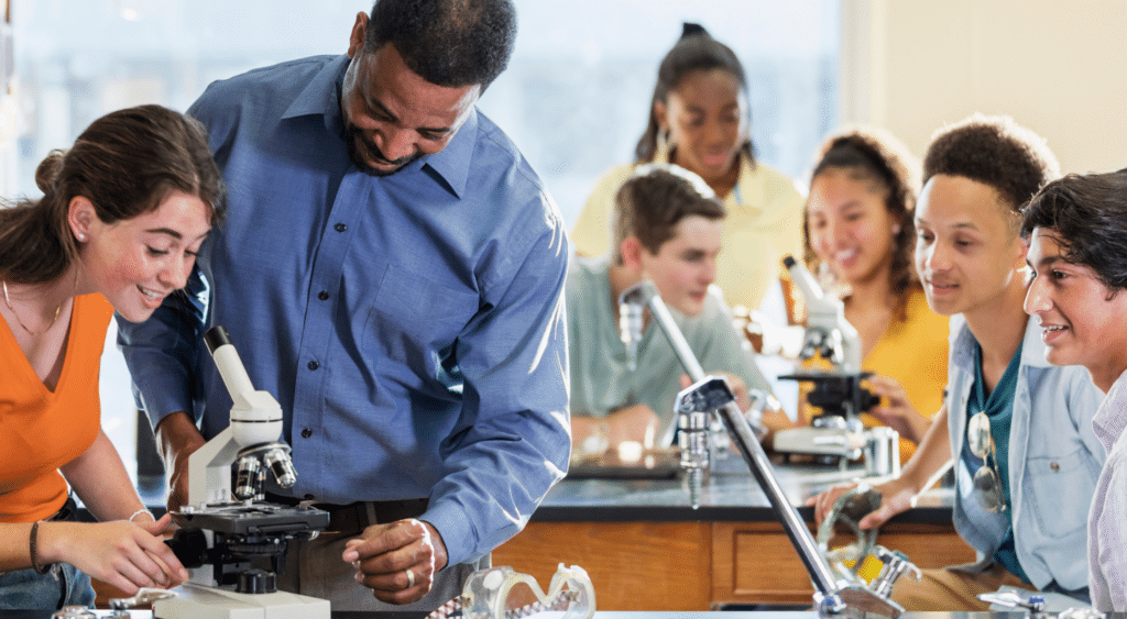 A substitute teacher with students.