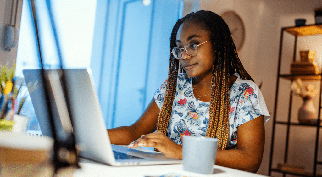 woman looking at computer