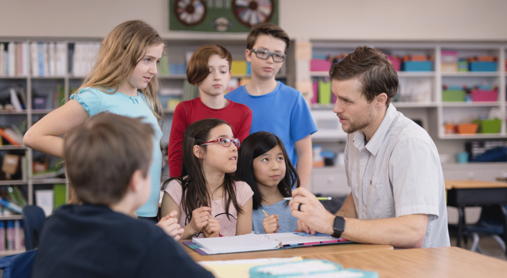 Teacher working with a small group in the classroom